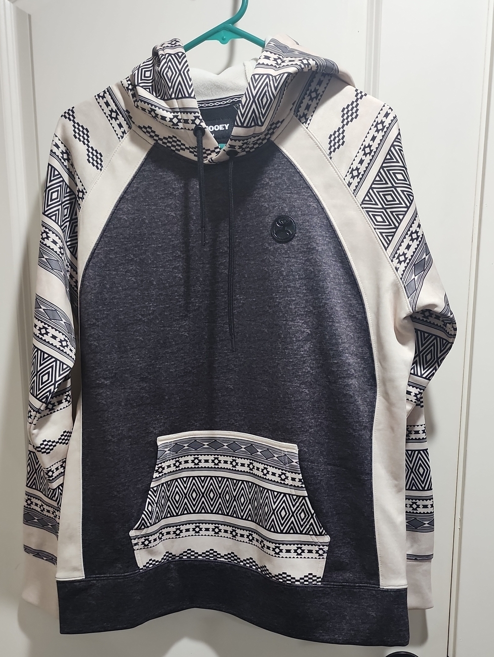 HOOey Aztec Fleece Lined Pullover Hoodie Western Ranch Wear Medium